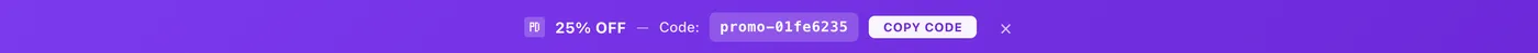 Promo Drop banner bar showing 25% OFF with promo code and copy button